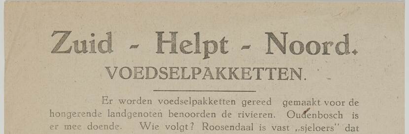 Gedeelte van gescande pagina met de titel 'Zuid Helpt Noord. Voedselpakketten'.